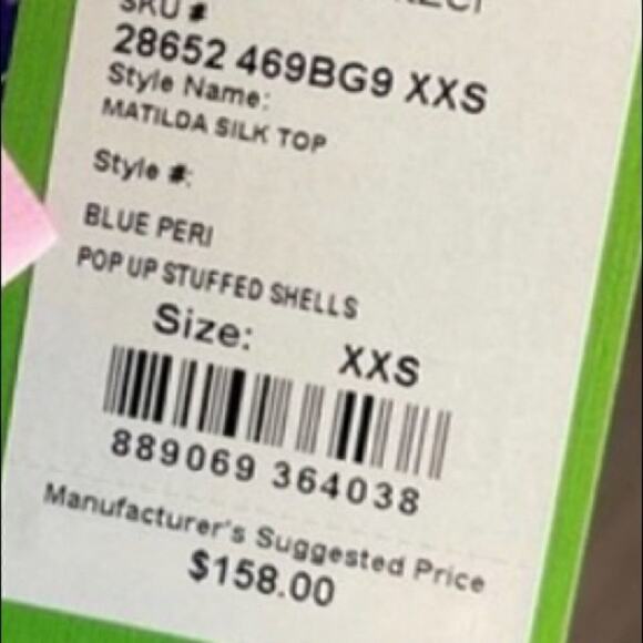 NWT Lilly Pulitzer Matilda 100% Silk Top Womens XXS Blue Peri Pop Up Shells - Picture 8 of 9